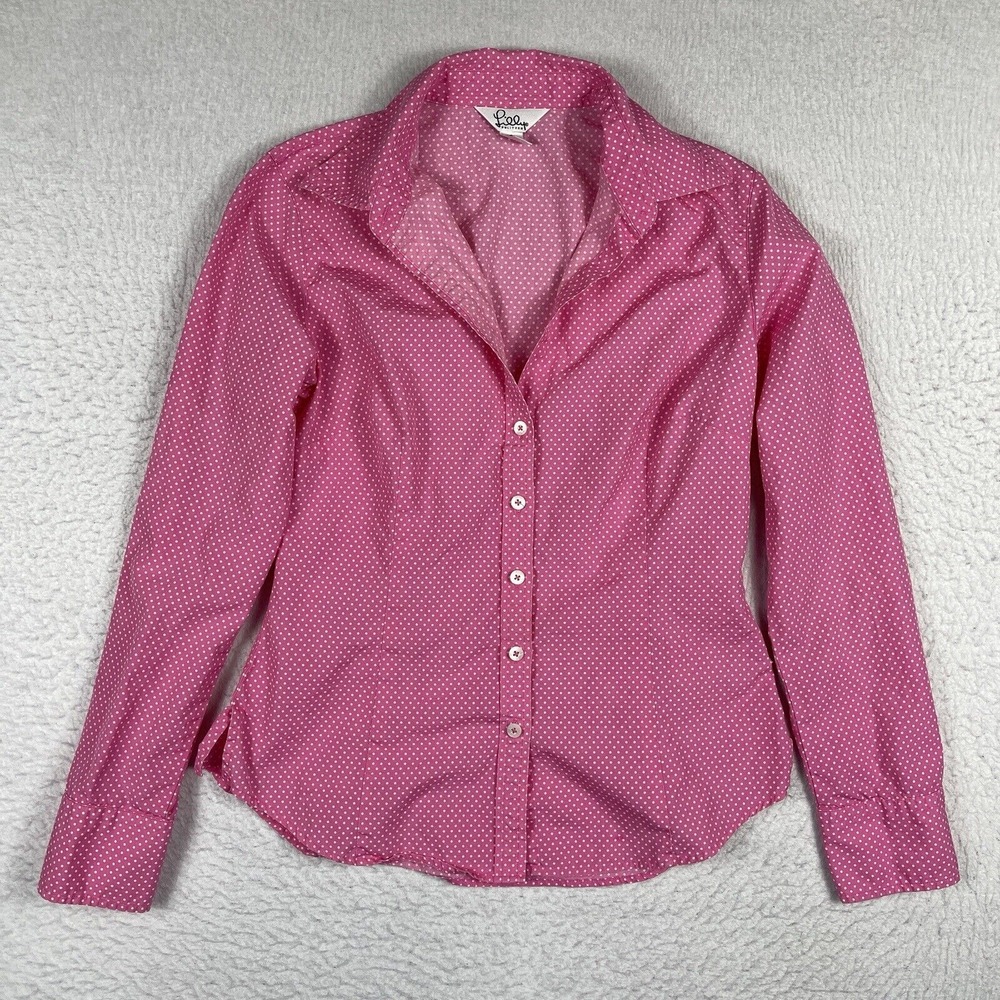 Lilly Pulitzer Shirt Womens 6 Pink White Polka Dot Preppy Cute Work Career